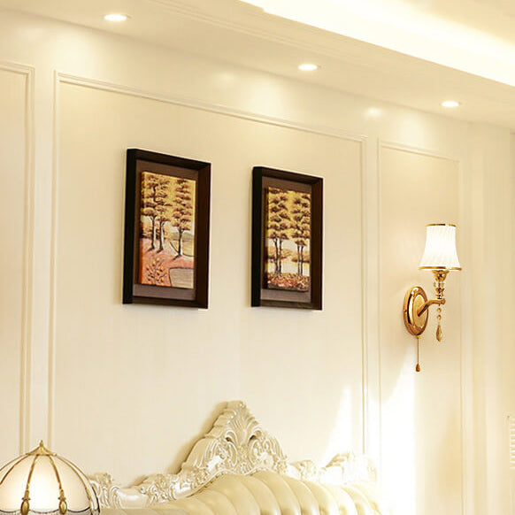 Glass Lampshade Zipper Switch 1/2-Light Wall Sconce Lamp
