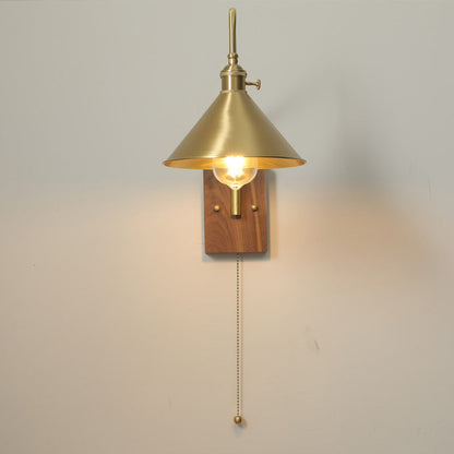 Retro Brass Walnut Conic 1-Light Wall Sconce Lamp