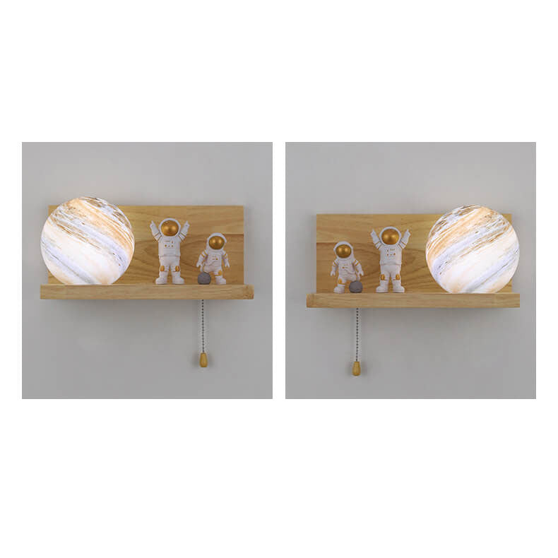 Planet Solid Wood Square Base 1-Light Wall Sconce Lamp