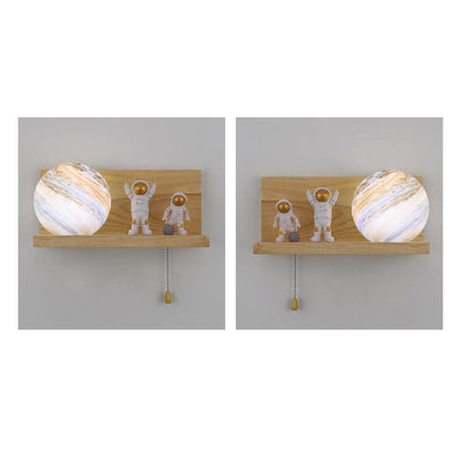 Planet Solid Wood Square Base 1-Light Wall Sconce Lamp
