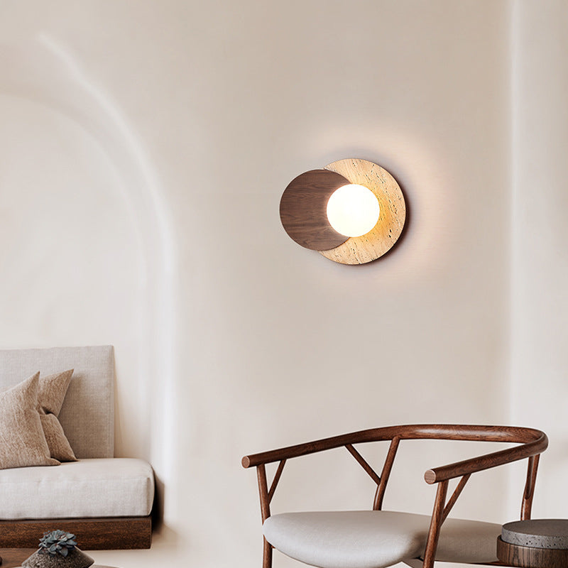 Japanese White Travertine Disc 1-Light Wall Sconce Lamp