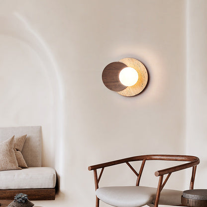 Japanese White Travertine Disc 1-Light Wall Sconce Lamp