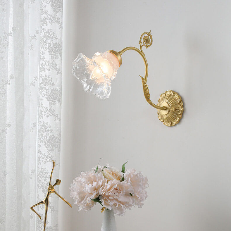 French Glass Flower Copper 1-Light Wall Sconce Lamp