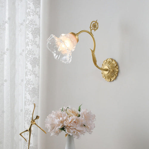 French Glass Flower Copper 1-Light Wall Sconce Lamp