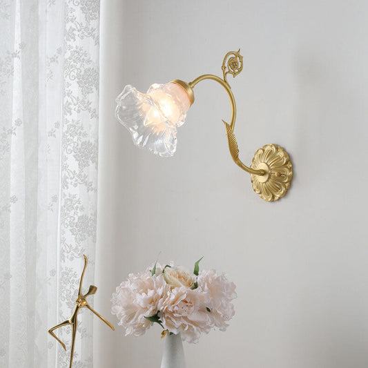 French Glass Flower Copper 1-Light Wall Sconce Lamp