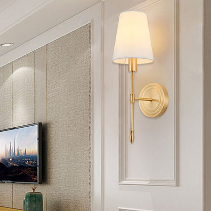 Brass Fabric Glass Straight Arm 1/2 Light Wall Sconce Lamp