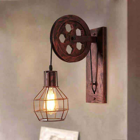 Iron Cage Pulley Liftable 1-Light Wall Sconce Lamp