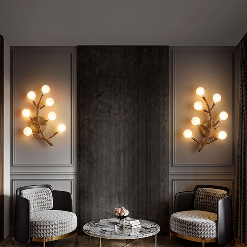 Traditional Tree Fork Resin Glass 7-Light Wall Sconce Lamp