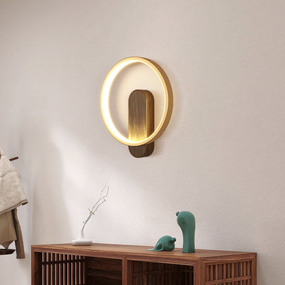 Minimalist Round Oval Wood Grain Iron LED Wall Sconce Lamp