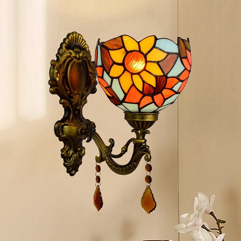 Tiffany Sunflower Stained Glass 1-Light Wall Sconce Lamp
