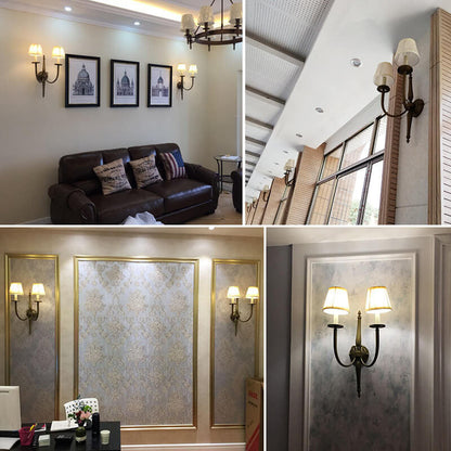 Fabric Iron Cone Candelabra 2-Light Wall Sconce Lamp