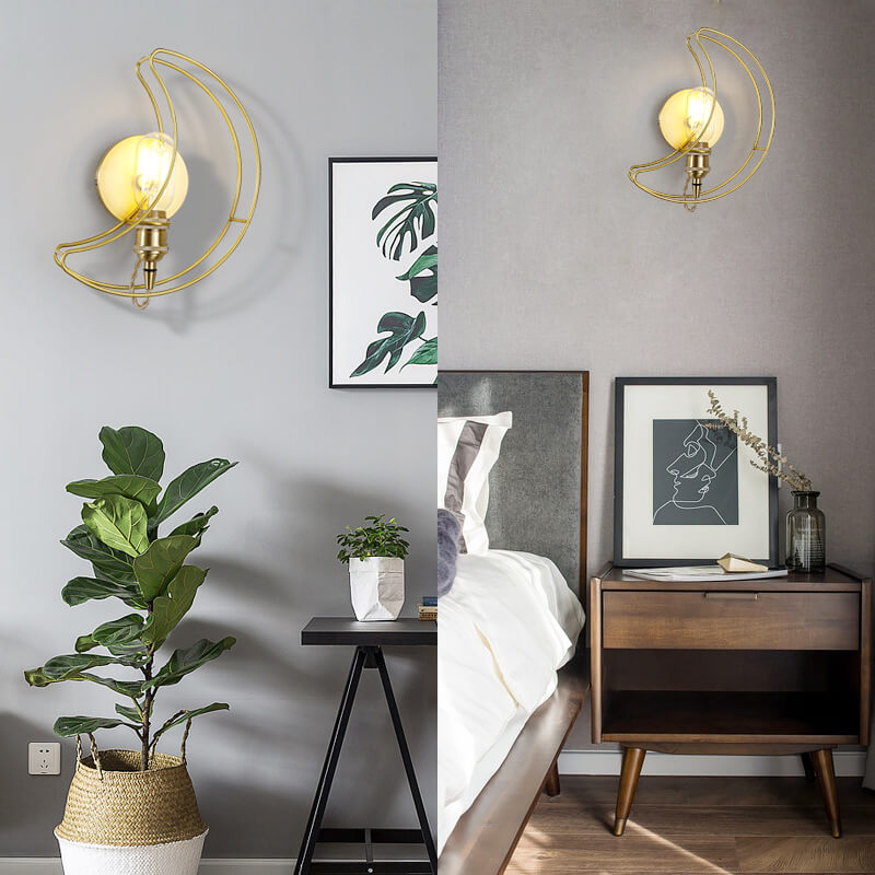 Modern Mid-Century Moon Copper 1-Light Wall Sconce Lamp