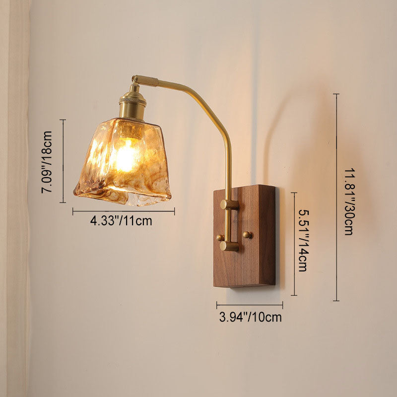 Deco Glass Bell Shade Brass Frame 1-Light Wall Sconce Lamp