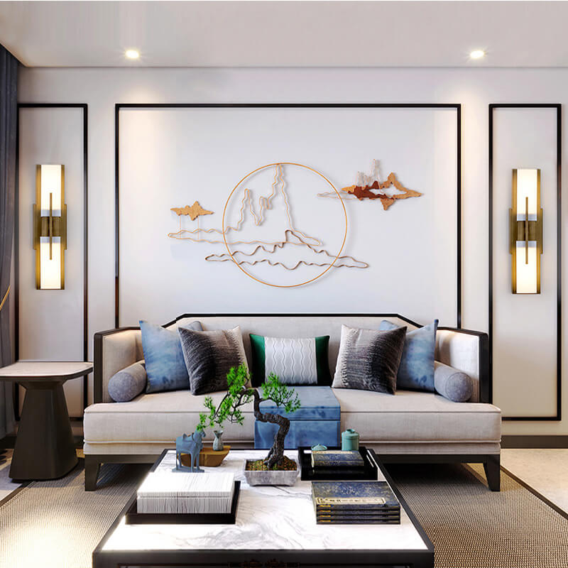 Chinese Iron Frame Cuboid Acrylic LED Wall Sconce Lamp