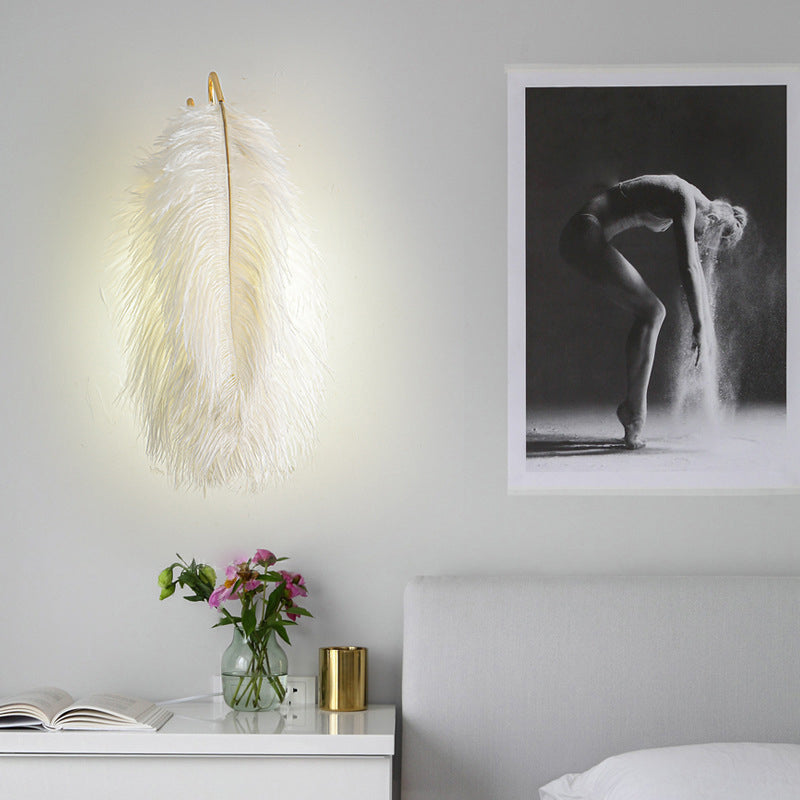 Creative Ostrich Feather Design 1-Light Wall Sconce Lamp