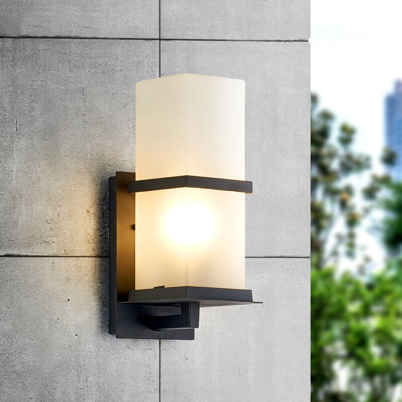 Outdoor Column Frosted Glass Shade 1-Light Wall Sconce Lamp