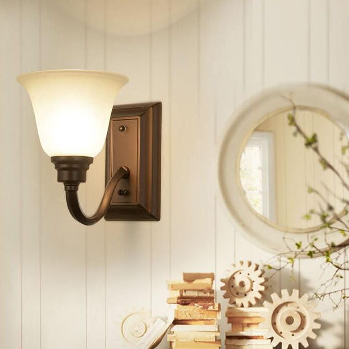 Iron Frame Floral Glass Shade 1-Light Wall Sconce Lamp