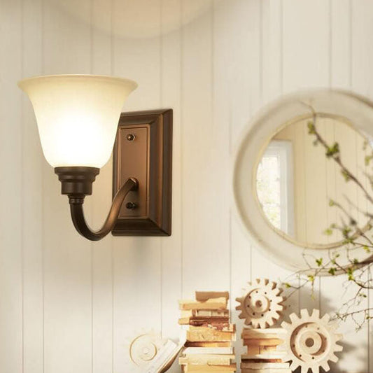Iron Frame Floral Glass Shade 1-Light Wall Sconce Lamp