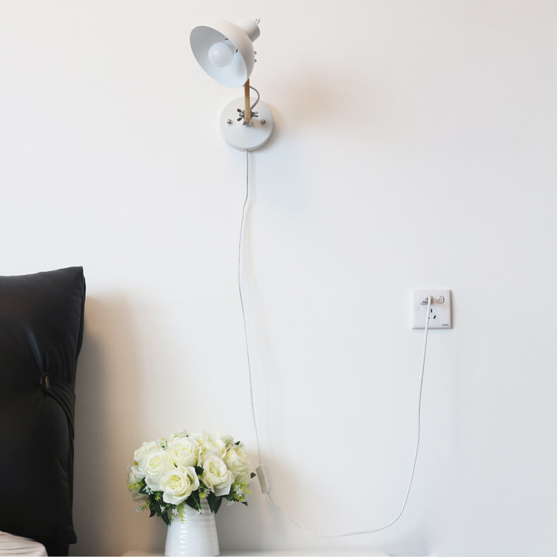 Iron Adjustable Wooden Lamp Arm 1-Light Wall Sconce Lamp