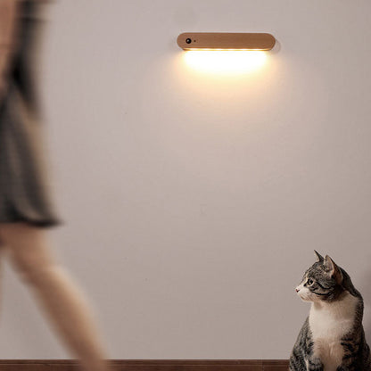 Wood LED USB Human Sensor Night Light Wall Sconce Lamp