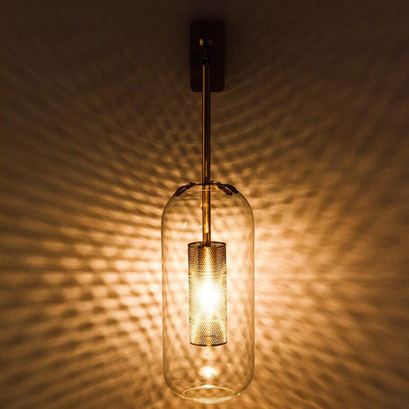 Strip Cylinder Iron Glass 1-Light Wall Sconce Lamp