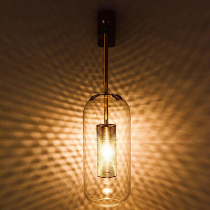 Strip Cylinder Iron Glass 1-Light Wall Sconce Lamp