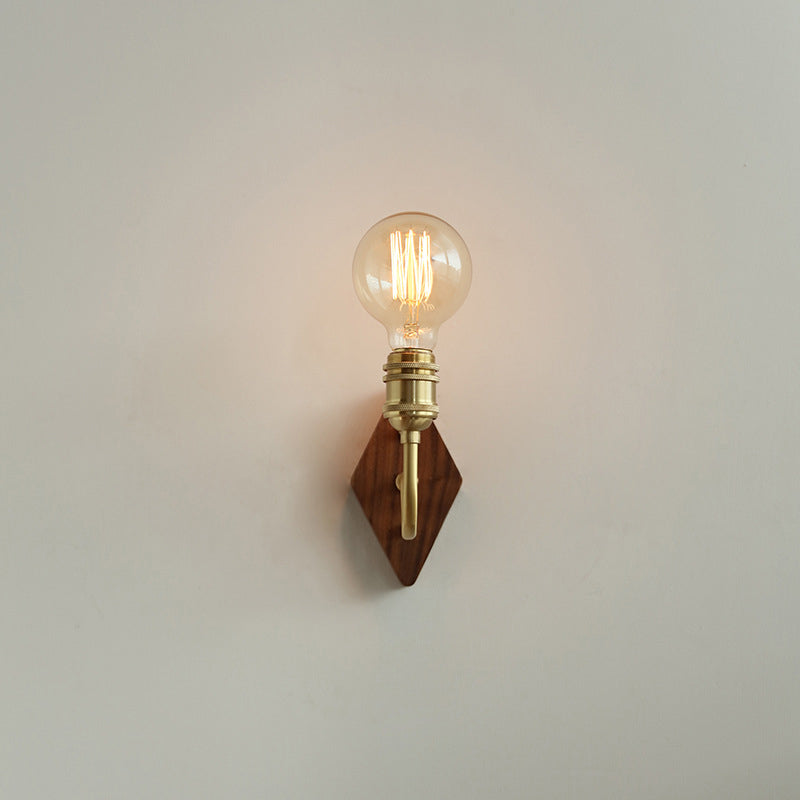 Diamond Curved Pole Wood Brass 1-Light Wall Sconce Lamp