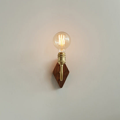Diamond Curved Pole Wood Brass 1-Light Wall Sconce Lamp
