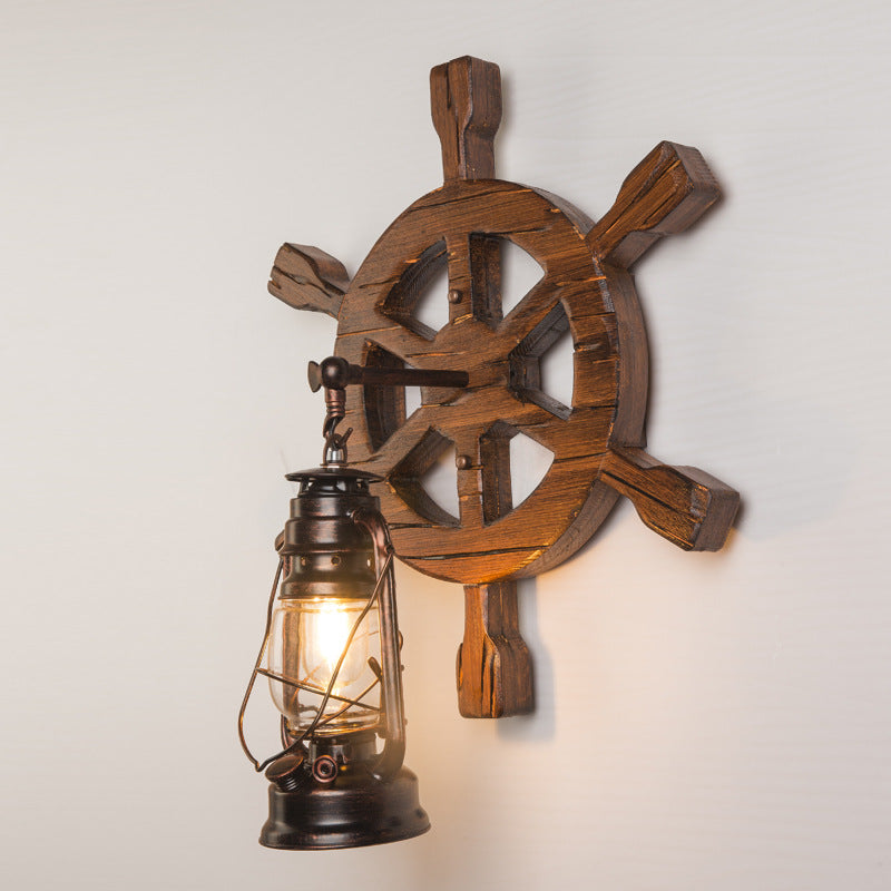 Pine Boat Rudder Kerosene Lamp 1-Light Wall Sconce Lamp