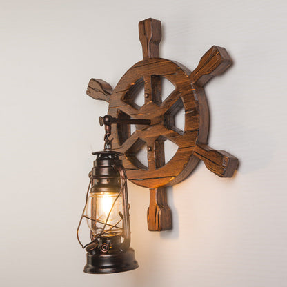 Pine Boat Rudder Kerosene Lamp 1-Light Wall Sconce Lamp