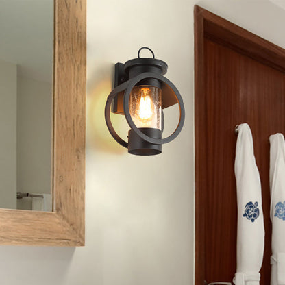 Round Cylindrical Iron Glass 1-Light Wall Sconce Lamp