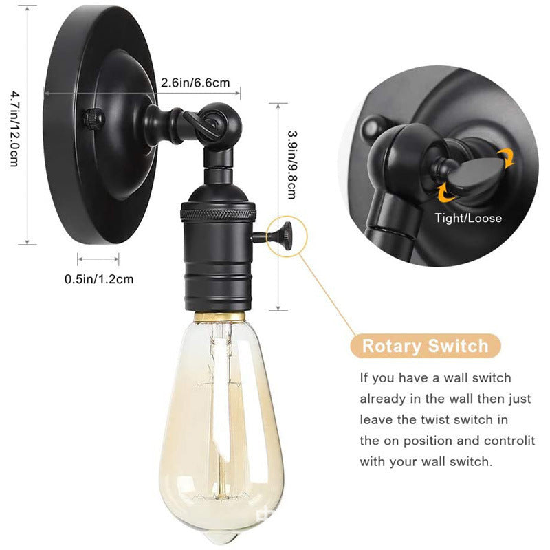 Industrial Round Base Iron 1-Light Rotable Wall Sconce Lamp