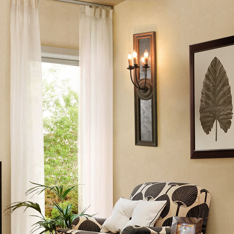 Wooden Long Frame Candelabra 3-Light Wall Sconce Lamp