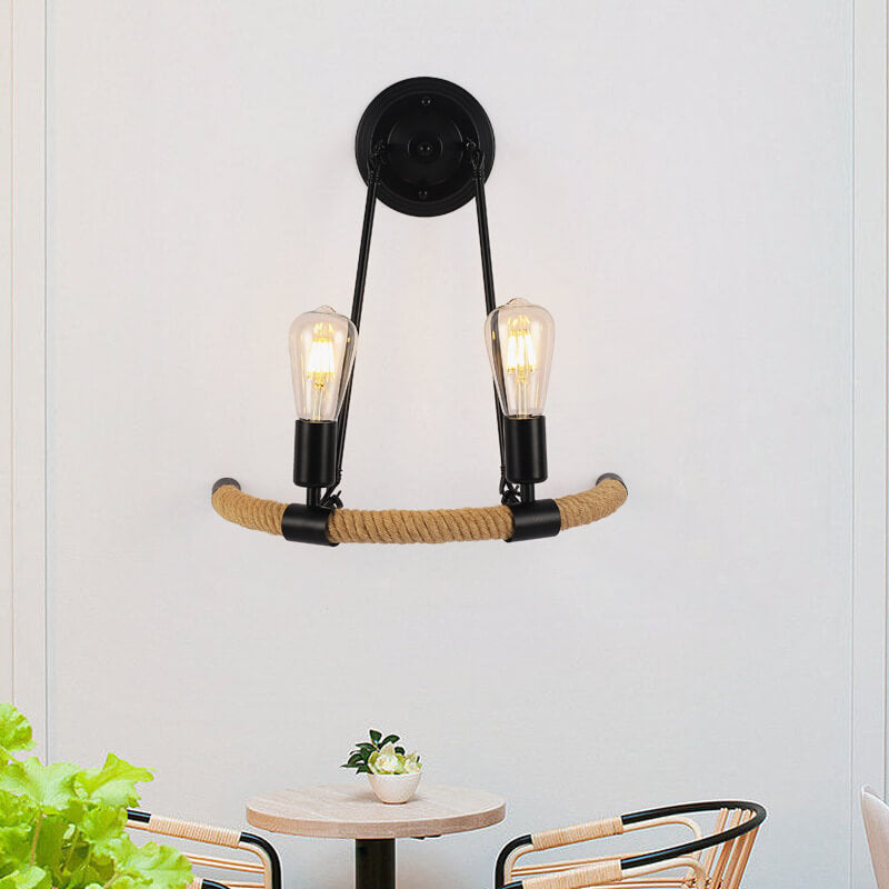 Vintage Twine Iron Round 1/2 Light Wall Sconce Lamp