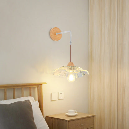 Chinese Lotus Leaf Flower Walnut 1-Light Wall Sconce Lamp