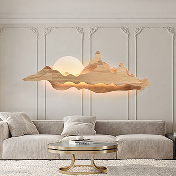 Traditional Chinese Wood Landscape LED Wall Sconce Lamp