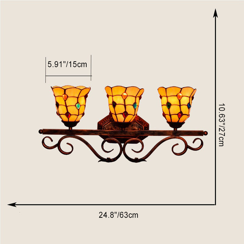 Tiffany Iron 3-Light Vanity Mirror Front Wall Sconce Lamp