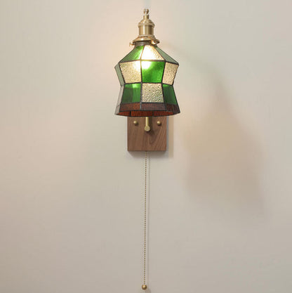 Green Mosaic Glass Cone Brass 1-Light Wall Sconce Lamp