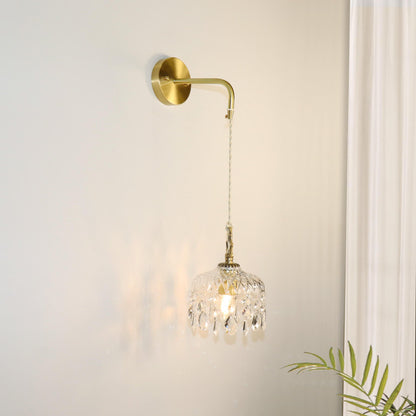 European Light Brass Crystal Glass 1-Light Wall Sconce Lamp