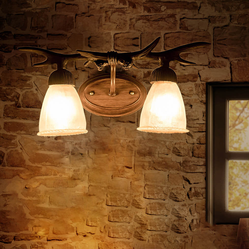 Antler Resin Faux Parchment Shade 2-Light Wall Sconce Lamp