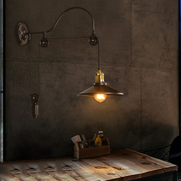 Contemporary Industrial Iron Round 1-Light Wall Sconce Lamp