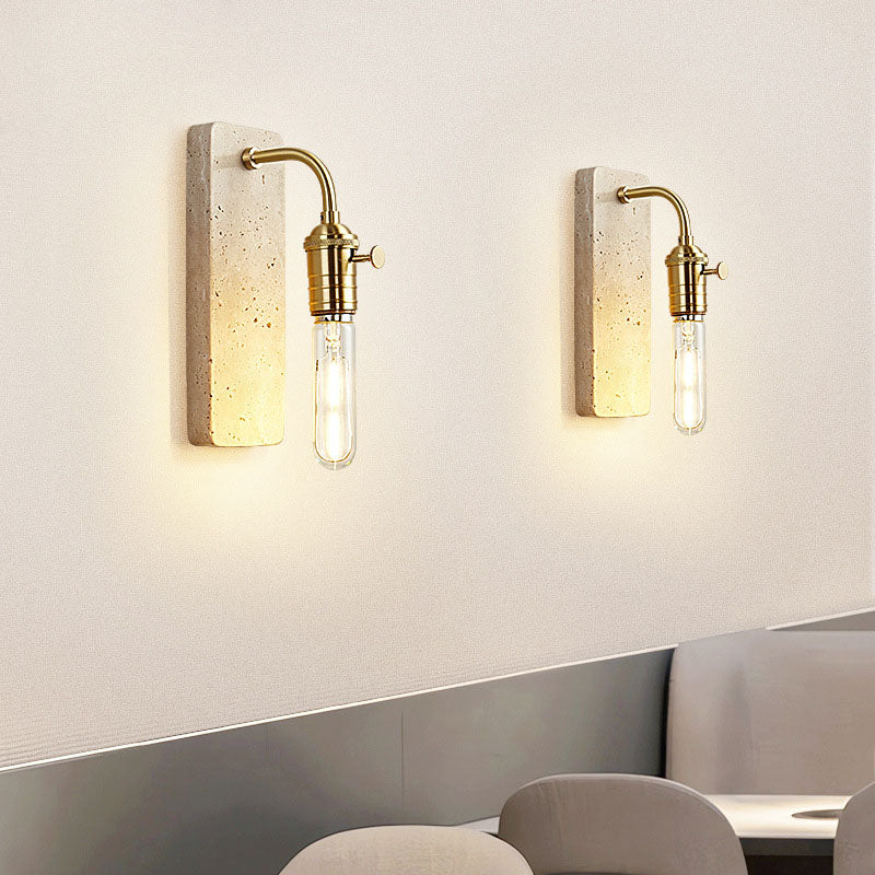 Retro Travertine Brass Round 1-Light Wall Sconce Lamp