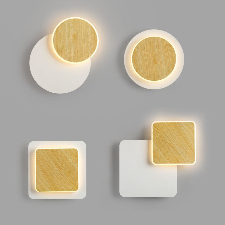 Nordic Minimalist Log Square Round LED Wall Sconce Lamp