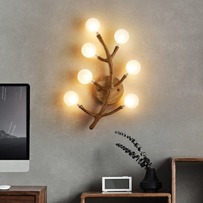 Traditional Tree Fork Resin Glass 7-Light Wall Sconce Lamp