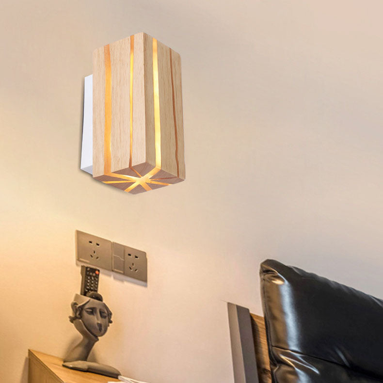 Geometric Cuboid Cracked Wood Grain LED Wall Sconce Lamp