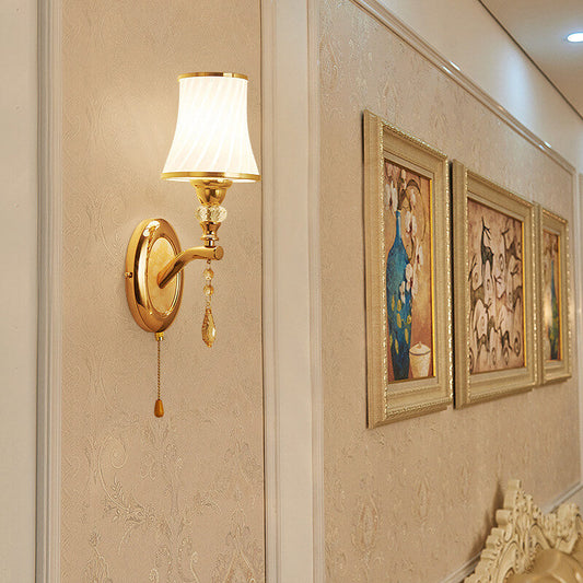 Glass Lampshade Zipper Switch 1/2-Light Wall Sconce Lamp