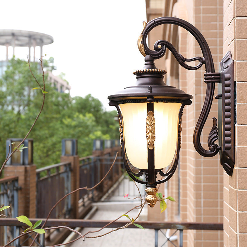 Coffee Aluminum Glass 1-Light Waterproof Wall Sconce Lamp