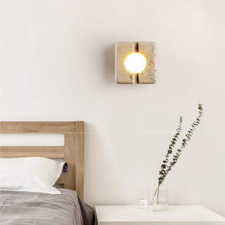 Retro White Travertine Square Shade LED Wall Sconce Lamp
