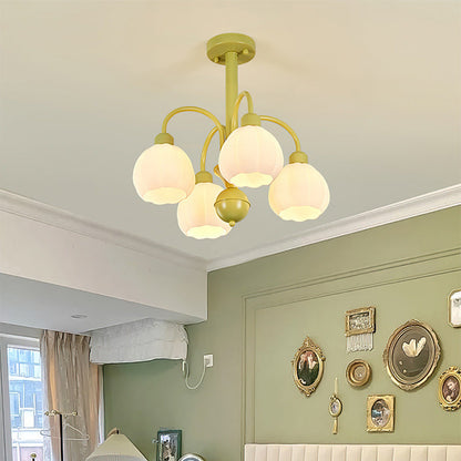 Minimalist Cream Pumpkin Metal Glass 4/6 Light Chandelier