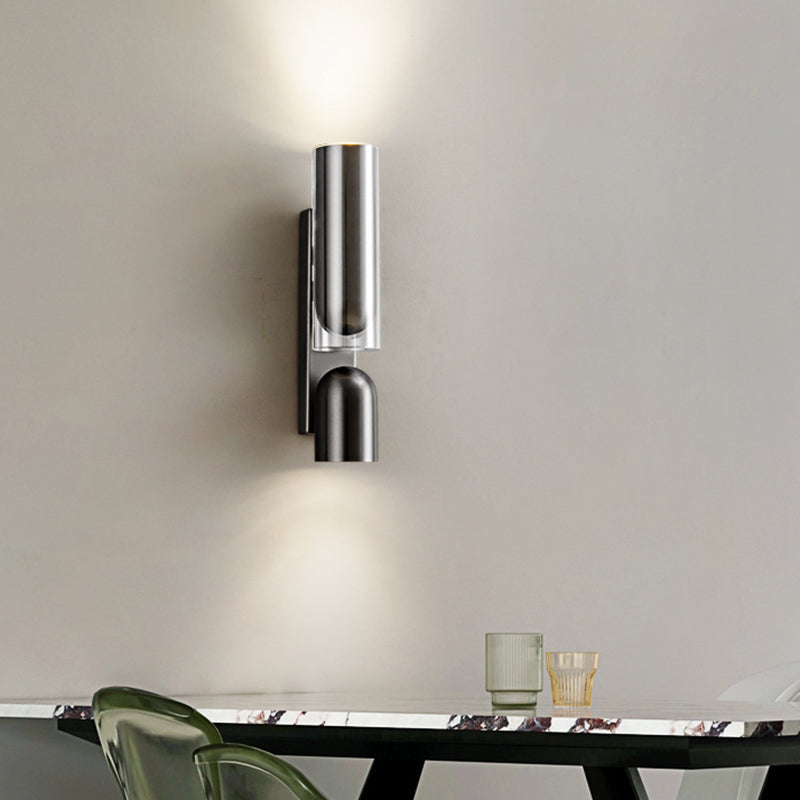 Cylinder Rotatable Iron Glass 2-Light Wall Sconce Lamp